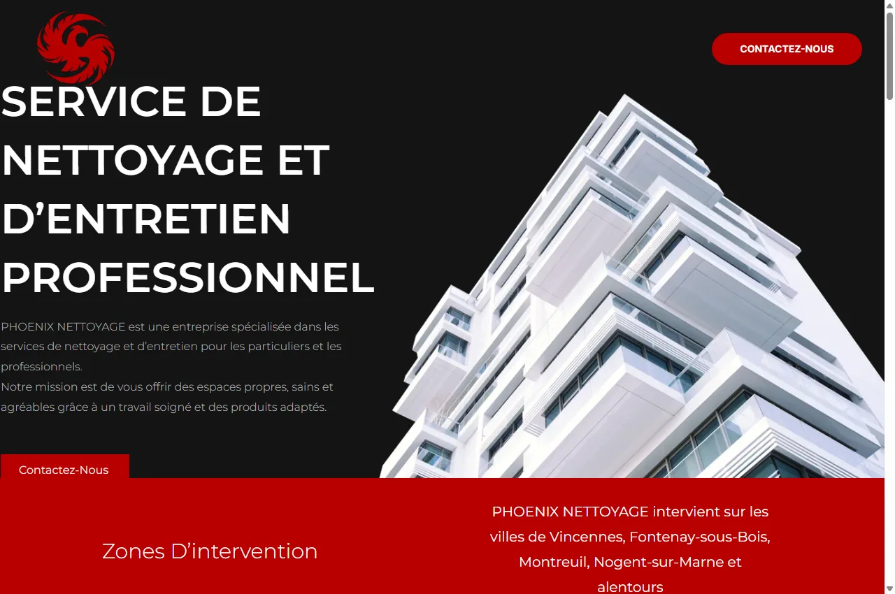 Capture du site Phoenix Nettoyage, nettoyage professionnel
